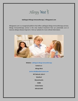 Sublingual Allergy Immunotherapy  Allergywest