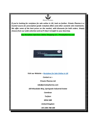 Buy Restylane Injections Online Shopping Uk  Privatepharma.com