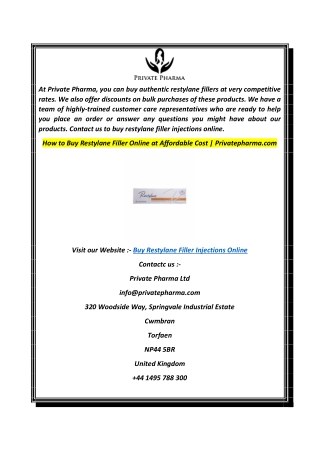 How to Buy Restylane Filler Online at Affordable Cost  Privatepharma.com