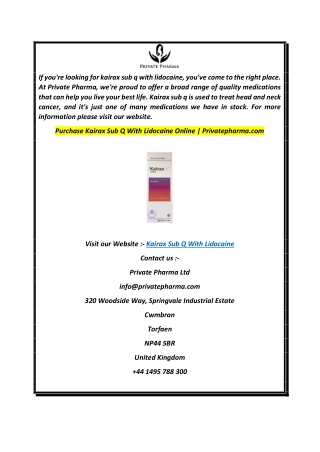 Purchase Kairax Sub Q With Lidocaine Online  Privatepharma.com