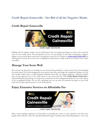 Credit Repair Gainesville - Get Rid of all the Negative Marks