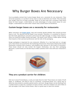 Why Burger Boxes Are Necessary