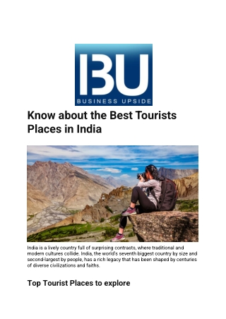 Know about the Best TouriKnow about the Best Tourists Places sts Places in India