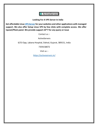 Looking For A VPS Server In India