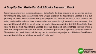 Learn in this short guide how should you resolve the QuickBooks password crack