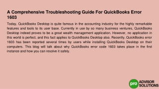 A short article explaining all about the QuickBooks error 1603