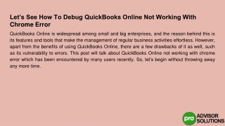 Let’s See How To Check QuickBooks Online Not Working With Chrome Error