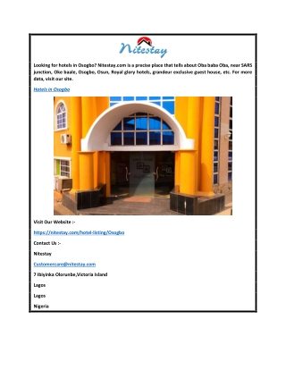 Hotels In Osogbo Nitestay.com