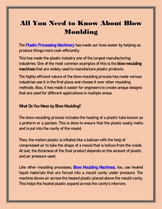 All You Need to Know About Blow Moulding