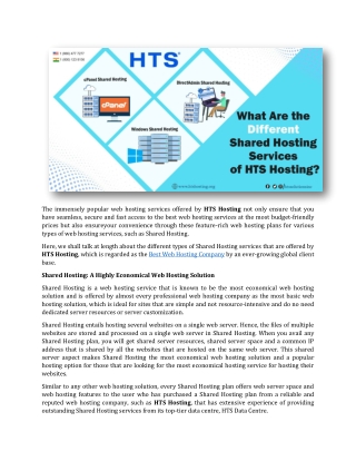 What Are the Different Shared Hosting Services of HTS Hosting