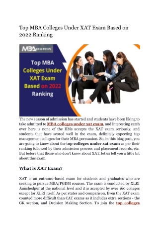 Top MBA Colleges Under the XAT Exam Based on 2022 Ranking