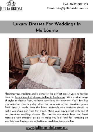 Luxury Dresses For Weddings In Melbourne