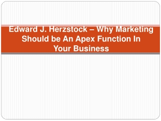 Edward J. Herzstock – Why Marketing Should be An Apex Function In Your Business