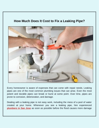 What Will It Cost Me To Fix Leaky Pipes?