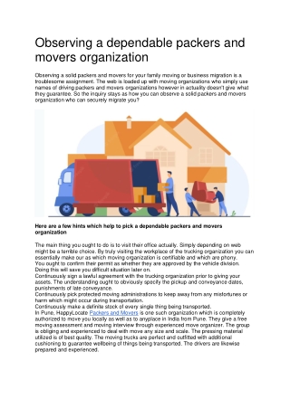 Observing a dependable packers and movers organization