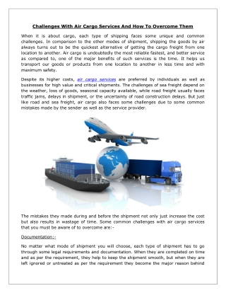 Challenges With Air Cargo Services And How To Overcome Them