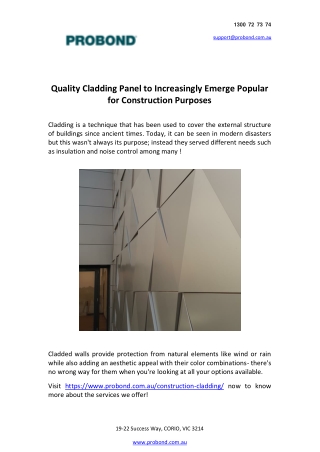 Quality Cladding Panel to Increasingly Emerge Popular for Construction Purposes