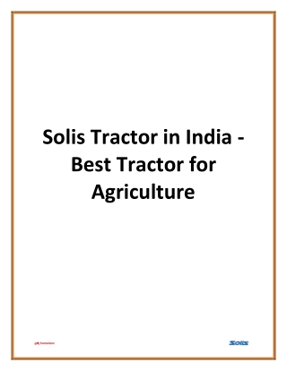 Solis Tractor in India - Best Tractor for Agriculture
