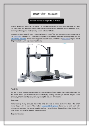 Modern-Day Technology; the 3d Printer