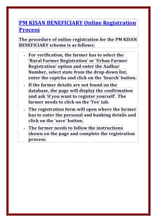 PM KISAN BENEFICIARY Online Registration Process
