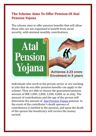 The Scheme Aims To Offer Pension Of Atal Pension Yojana