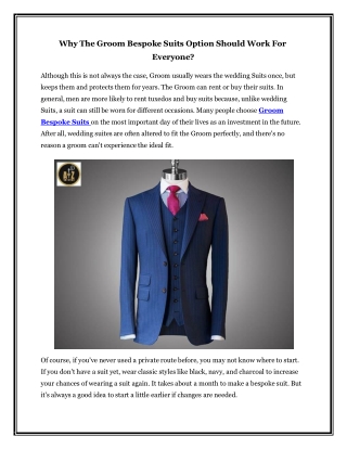 Why The Groom Bespoke Suits Option Should Work For Everyone