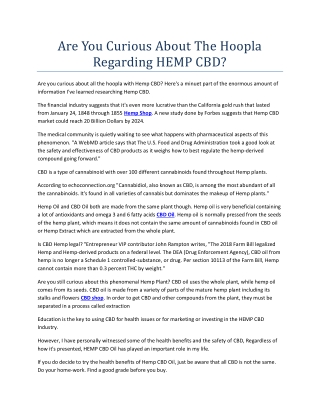 Are You Curious About The Hoopla Regarding HEMP CBD