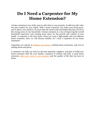 Do I Need a Carpenter for My Home Extension_