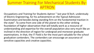 Summer Training For Mechanical Students-APTRON