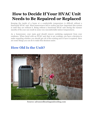 How to Decide If Your HVAC Unit Needs to Be Repaired or Replaced