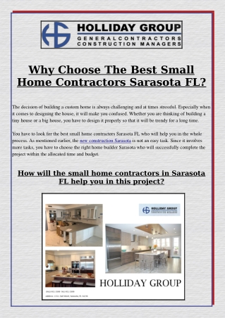 Why Choose The Best Small Home Contractors Sarasota FL?