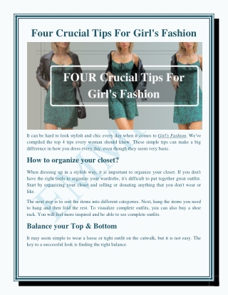 Four Crucial Tips For Girl's Fashion