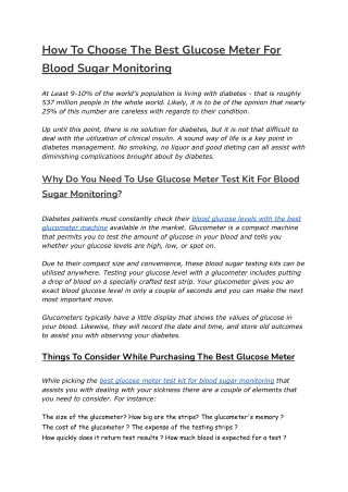 How To Choose The Best Glucose Meter For Blood Sugar Monitoring
