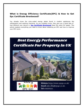 What is Energy Efficiency Certificate(EPC) & How to Get Epc Certificate Brentwood