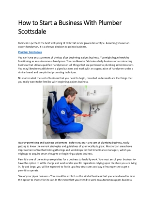 How to Start a Business With Plumber Scottsdale