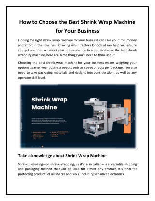 How to Choose the Best Shrink Wrap Machine for Your Business