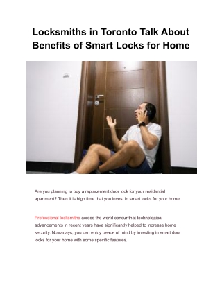 Locksmiths in Toronto Talk About Benefits of Smart Locks for Home