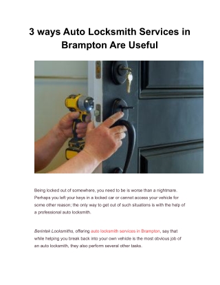 3 ways Auto Locksmith Services in Brampton Are Useful