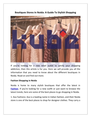 Boutiques Stores In Noida - A Guide To Stylish Shopping