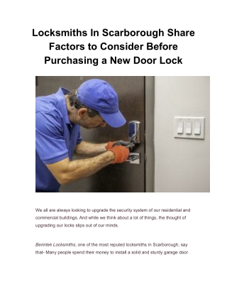 Locksmiths In Scarborough Share Factors to Consider Before Purchasing a New Door Lock