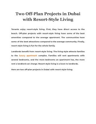 Two Off-Plan Projects in Dubai with Resort-Style Living