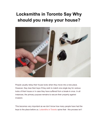 Locksmiths in Toronto Say Why should you rekey your house