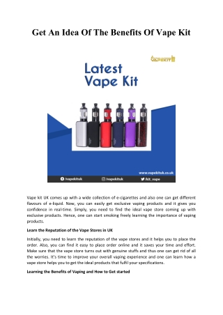 Get An Idea Of The Benefits Of Vape Kit