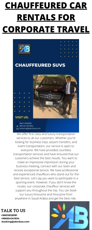 CHAUFFEURED CAR RENTALS FOR CORPORATE TRAVEL