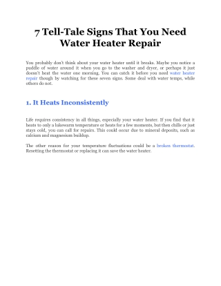 7 Tell-Tale Signs That You Need Water Heater Repair