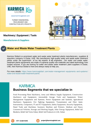 Water and Waste Water Treatment Plants Manufacturers