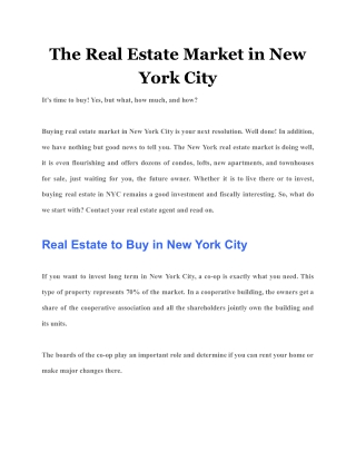 The Real Estate Market in New York City