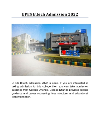 UPES B.tech Admission 2022