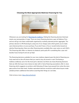 Choosing the Most Appropriate Mattress Financing for You