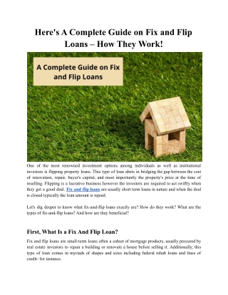 A Complete Guide on Fix and Flip Loans – RCD Capital